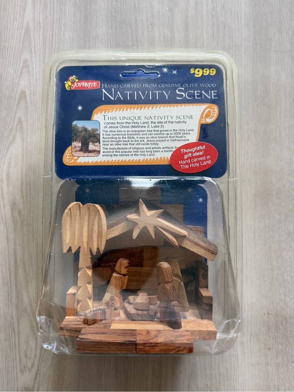 Vintage Hand Carved Olive Wood Nativity Scene by Joy Brite Made in Israel